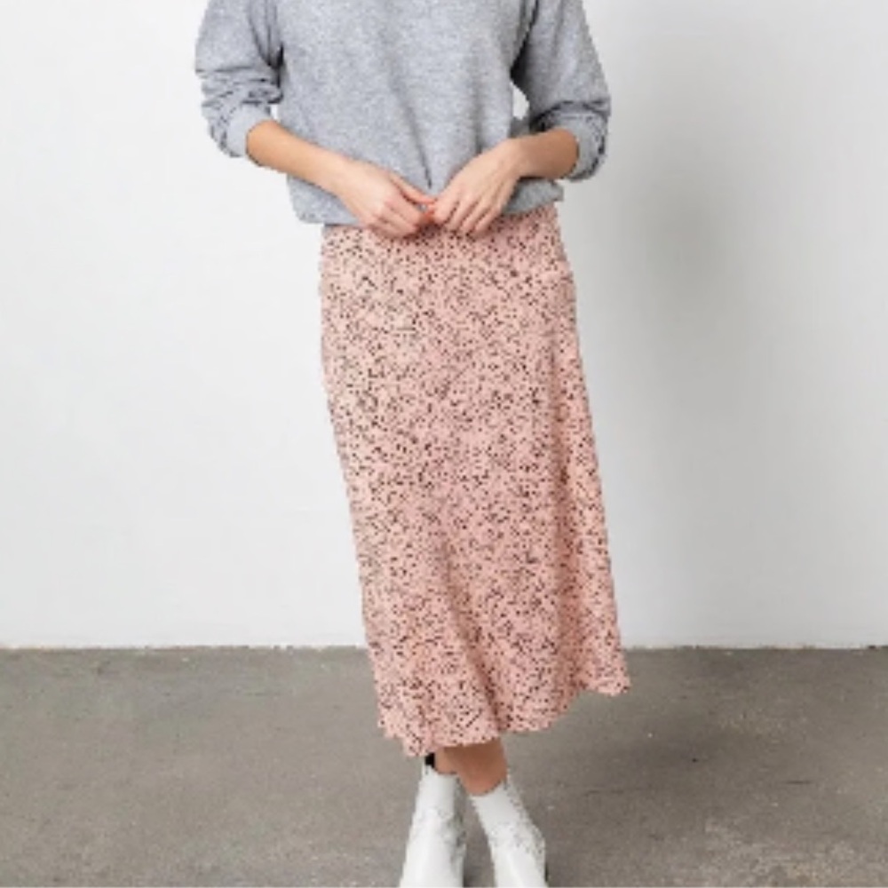 Rails pink and black small dot print mid length skirt